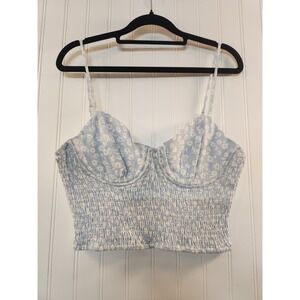 RSQ Blue Women's Blue Floral Print Smock Cropped Thin Strap Tank Top Size L Y2K